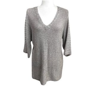 Chico's Grey Gray Taupe Micro Sequin Detail 3/4 Sleeve Tunic Sweater Retail $89